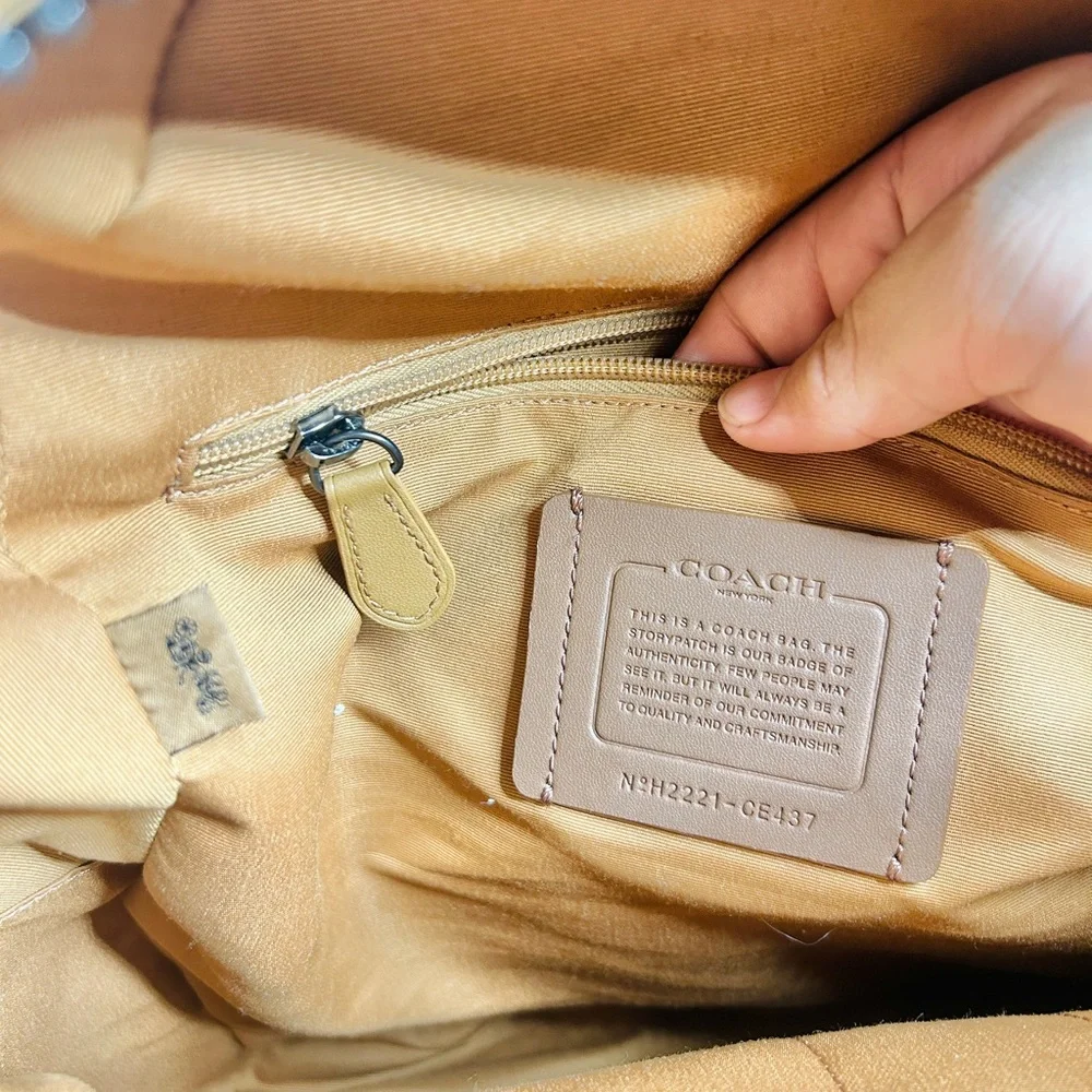 Coach Tan Shearling Motif West Backpack Bag CE437 Ginger Pebble Leather